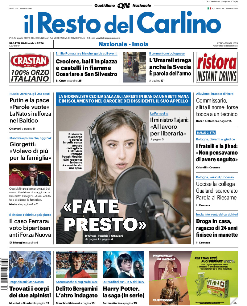 Prima-pagina-il resto del carlino-edizione-di-oggi-20241228